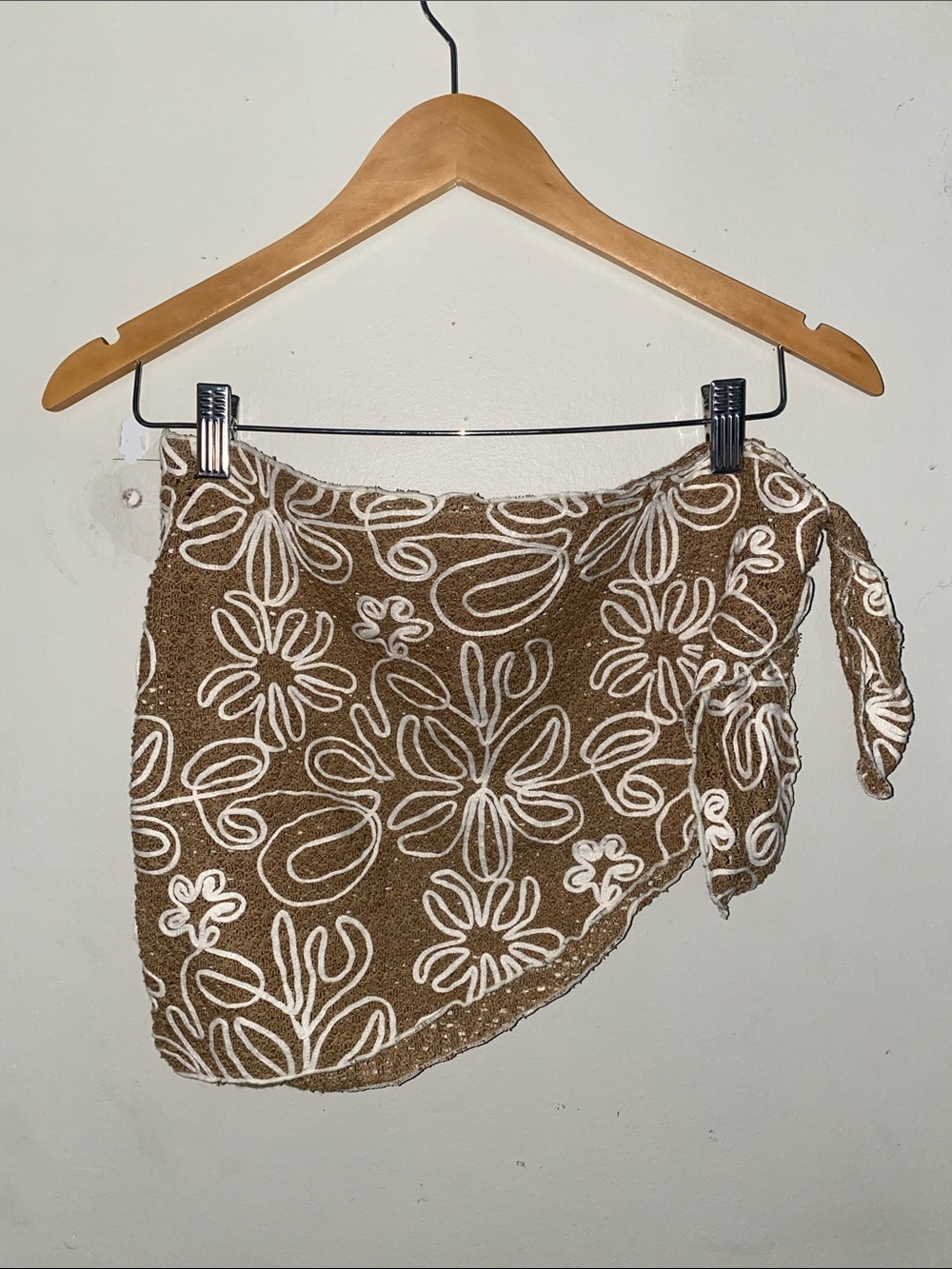 Brown Floral Tie-Side Beach Sarong. Size XS